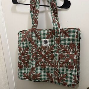 Ki-ele Brown and Green Plaid Tote Bag